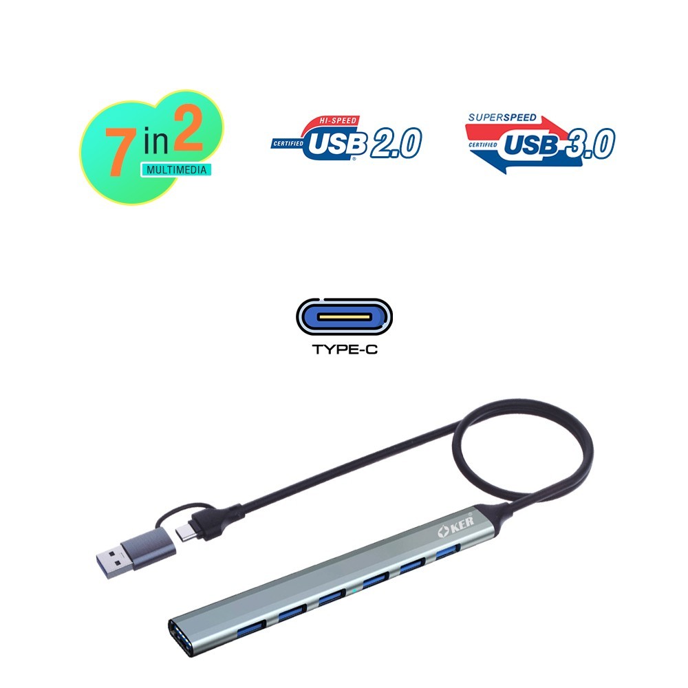 OKER HUB รุ่น H-348 USB-C AND USB 3.0 to 7 PORT
