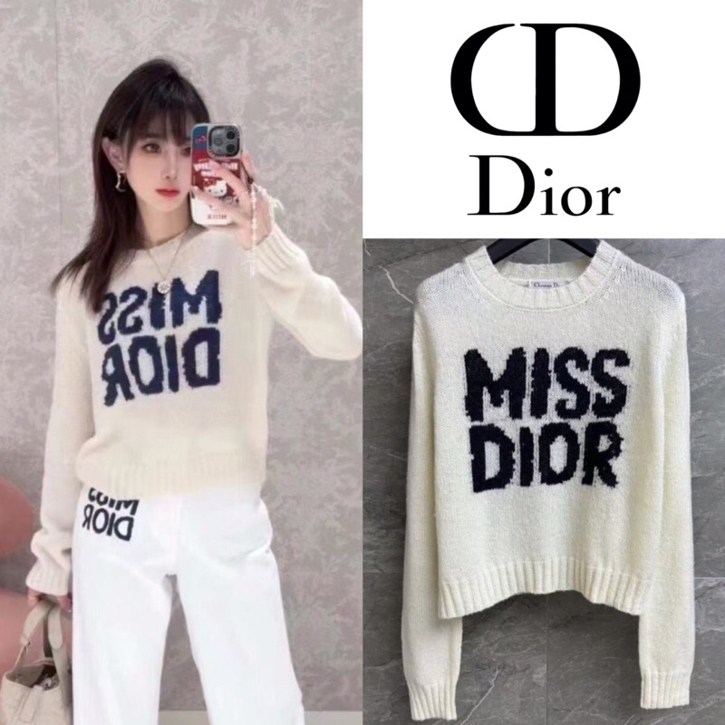 เสื้อไหมพรมแขนยาว Christian Dior ทอลาย Miss Dior