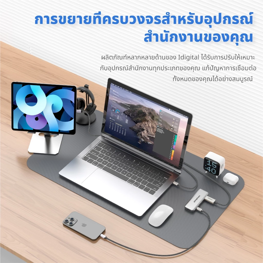 Idigital สาย USB C Type C to HDMI Cable, 4K 60Hz, 2K 144Hz, 1080P 240Hz, 1m-3m, For Laptop, Macbook, สมาร์ทโฟน, แท็บเล็ต thumbnail 6