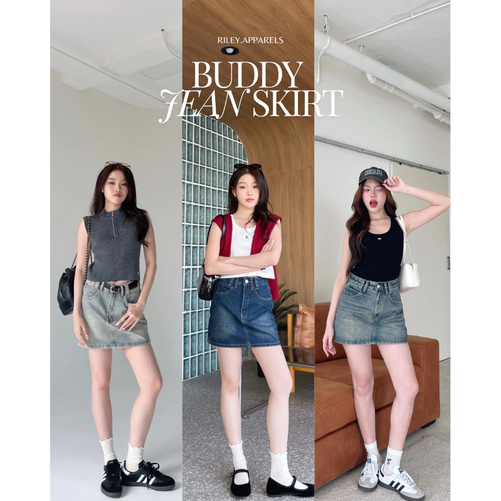 Riley.apparels - Buddy Jean Skirt กระโปรงยีนส์สั้น 7008