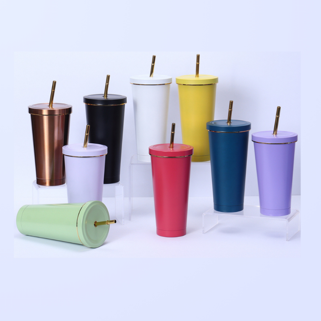 แก้วเก็บความเย็น ขอบสีทอง ขนาด 500-750 ML สแตนเลส ทนทาน คุณภาพสูง