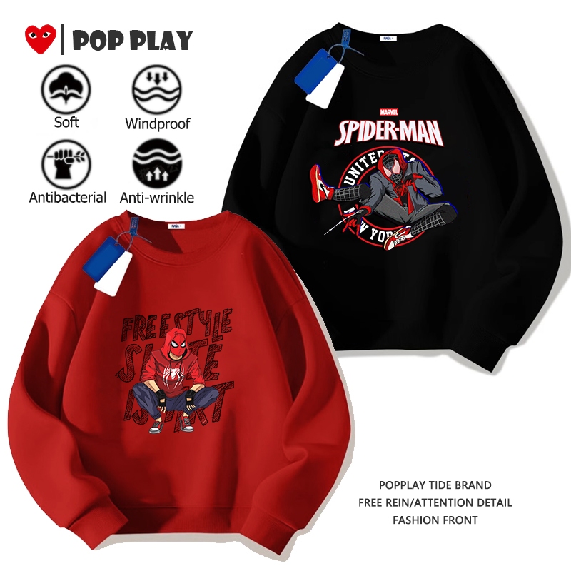 Sweatshirts ຜູ້ຊາຍແຂນຍາວ ລາຍ Spider-Man ໜາ ນຸ່ມ ໃສ່ສະບາຍ ກັນລົມ 2025