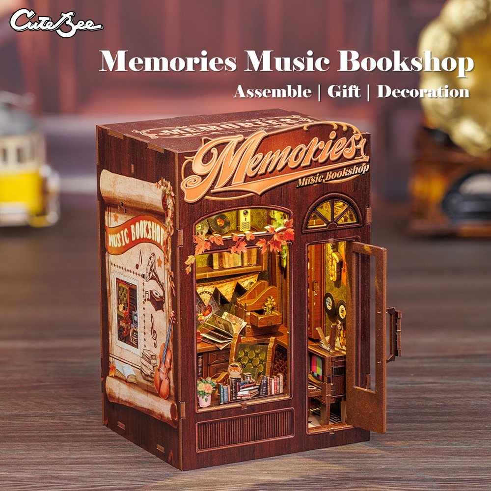 CUTEBEE SD04 Book Nook DIY บ้านตุ๊กตา บ้านของเล่น ร้านหนังสือเมโลดี้ ตัวต่อไม้ ของจิ๋ว ของเล่นจิ๋ว