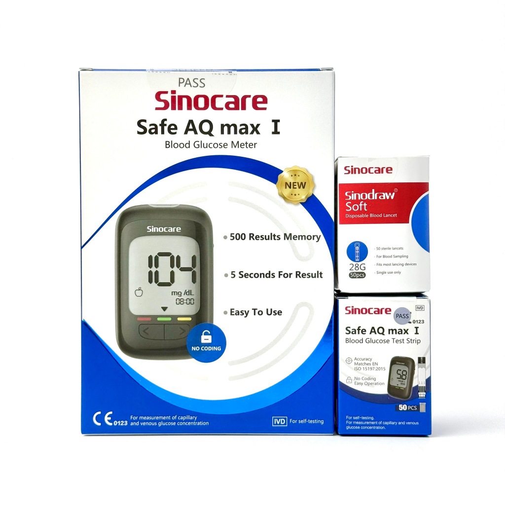 เครื่องตรวจน้ำตาล ครบเซต Sinocare รุ่น Safe AQ Max I Blood Glucose Meter เครื่องวัดระดับน้ำตาลในเลือด ซิโนแคร์