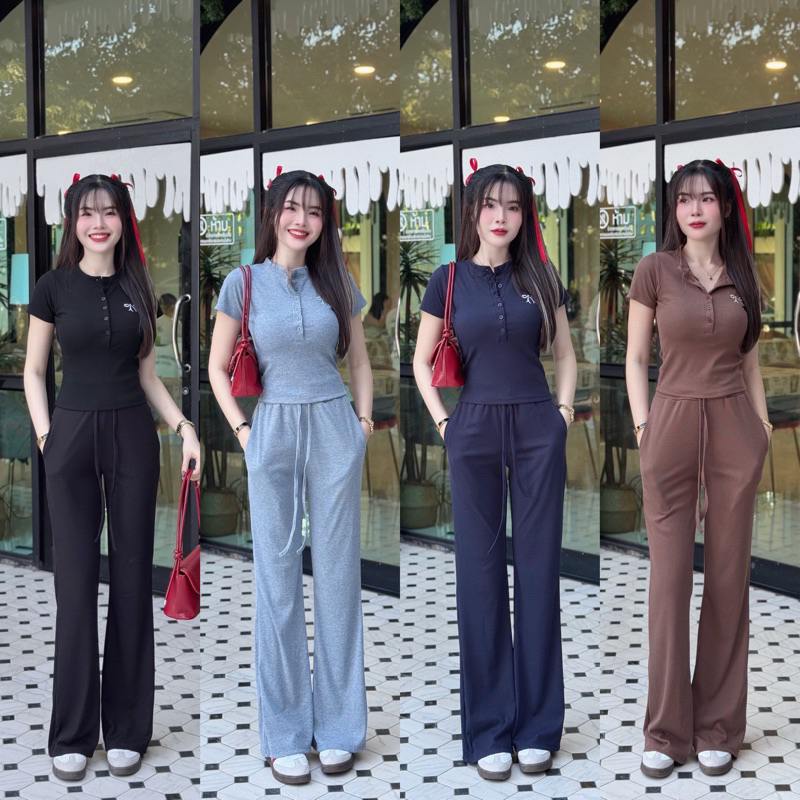 Set คอกลมโปโลคู่กางเกงขายาวทรงสวย