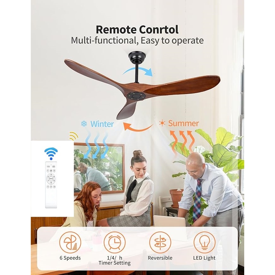 Wooden Leaf Ceiling Fan 42/52/60/70 Inch Solid Wood Leaf Ceiling Fan Strong wind, free switch and remote control ราคา ถูกที่สุด ดีลบีเคเค แกลเลอรีภาพที่ 7