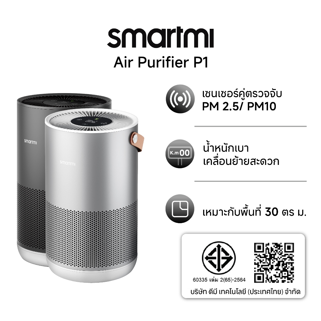 Smartmi Air Purifier P1 เครื่องฟอกอากาศอัจฉริยะตรวจจับ PM 2.5/ PM10 สำหรับพื้นที่พื้นที่ 30 ตรม.(ประกันศูนย์ไทย 1ปี)