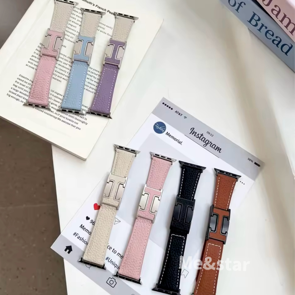 สายนาฬิกา Smartwatch สายหนัง H แบบตัวล็อค พรีเมี่ยม สายนาฬิกาแฟชั่น 40/44/45/41/46มม for watch11 10 
