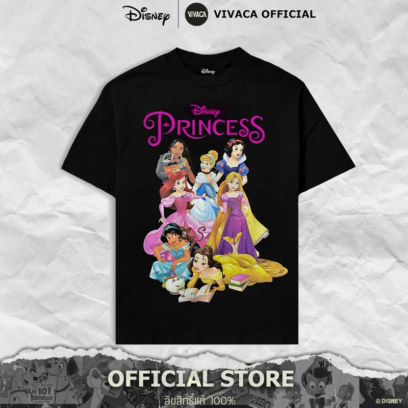 เสื้อยืดDisney TM-200 ลิขสิทธิ์แท้ (Disney Princess ดำ/ สกรีนหน้า)