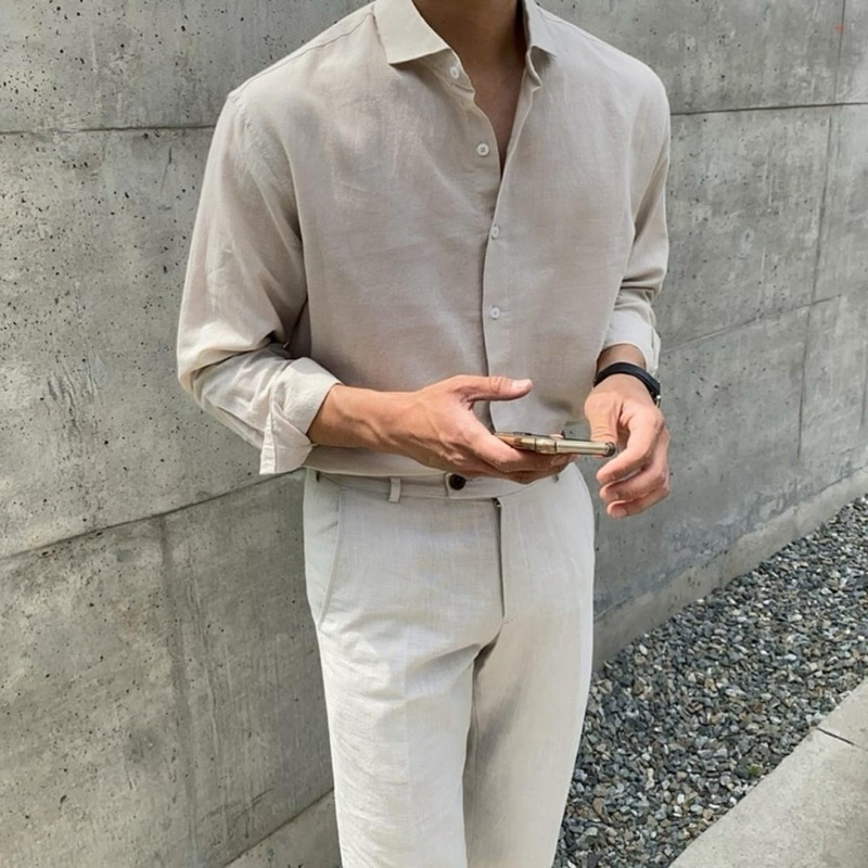 Italy collar linen shirt (op)