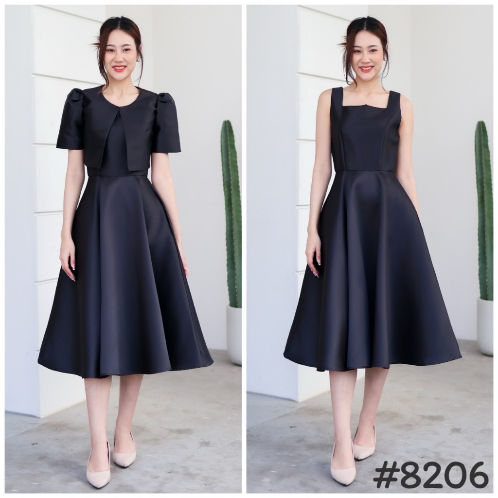 VO8206  SET2ชิ้น เสื้อคลุม และมีดี้เดรส ทำงานเรียบหรู ชุดออกงานทางการ ทรงสุภาพ ชุดพิธีการ เดรสทำงาน [LUXURY707]