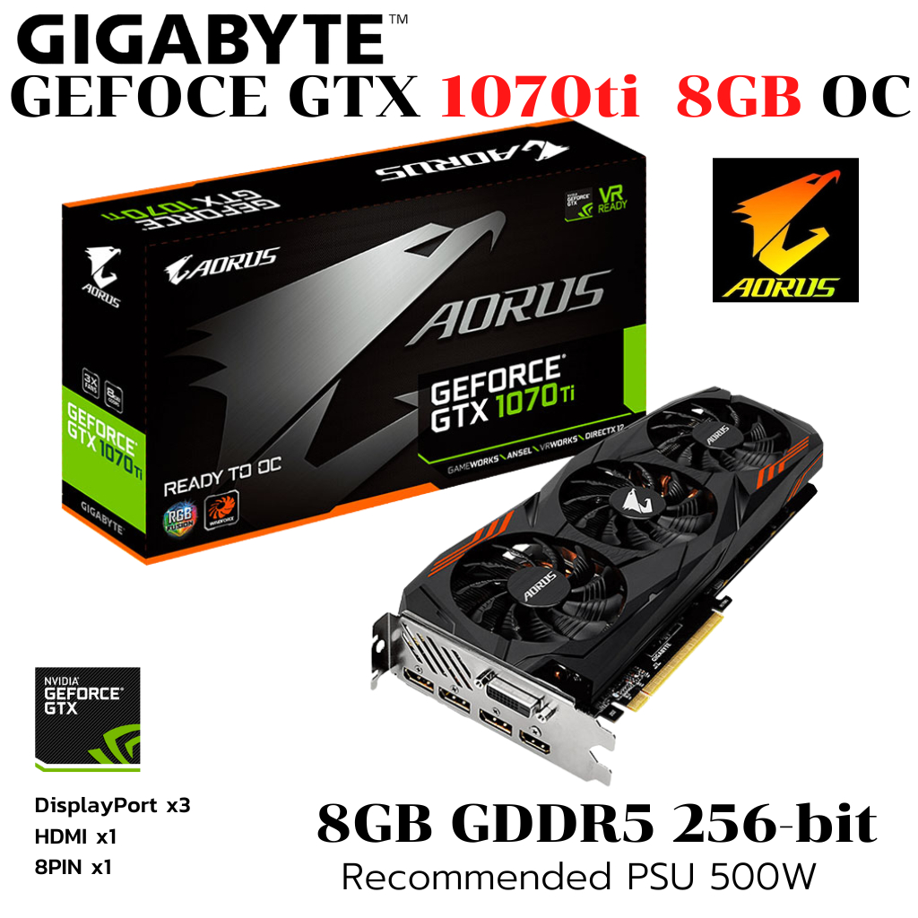 VGA (การ์ดแสดงผล) GIGABYTE AORUS GTX1070TI 8GB GDDR5