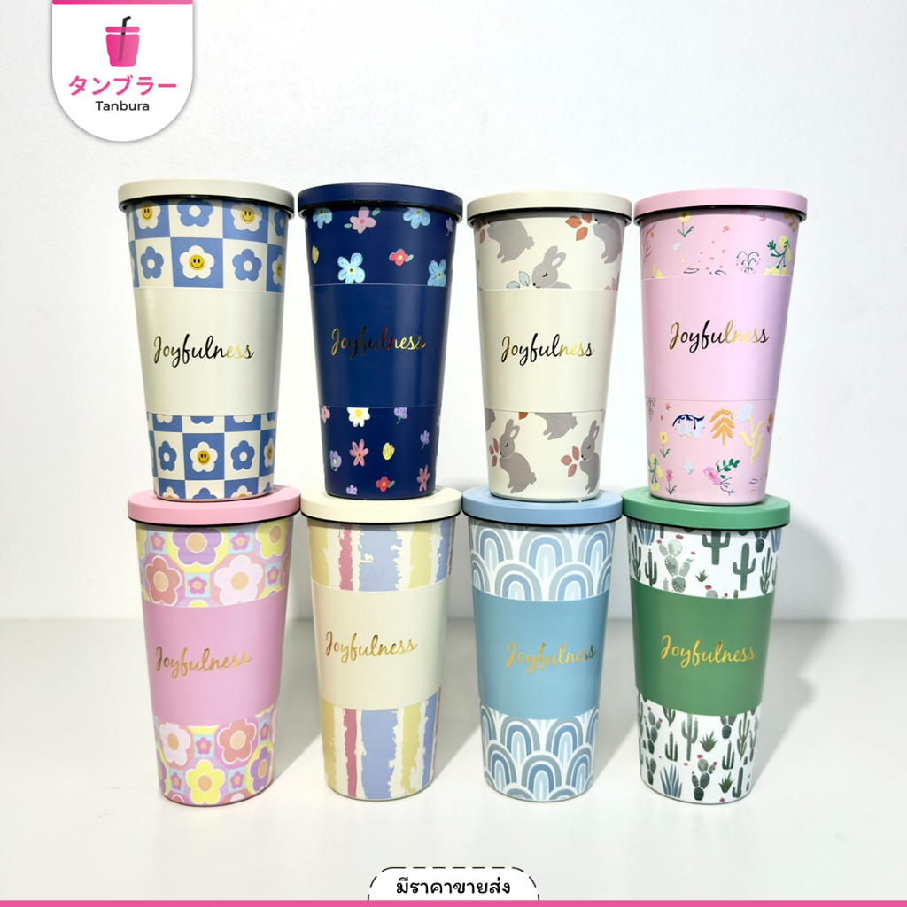 Tanbura แก้วน้ำ สกรีนลาย มีทั้งหมด 8 แบบ ขนาด 500 ml พร้อมหลอด แก้วสแตนเลส เกรด 304 แก้วเก็บความเย็น