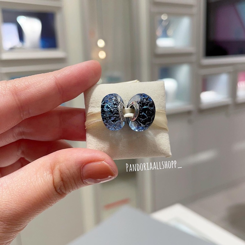 (ของแท้100%)Pandora silver murano Wavy Dark Blue Murano มูทะเลน้ำเงิน (ราคาต่อชิ้น)