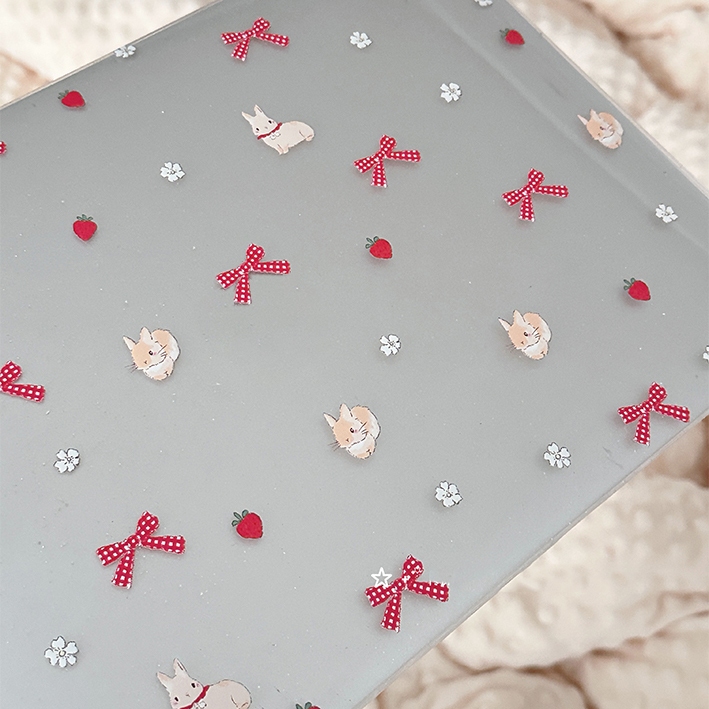 Shesell พร้อมส่ง✨เคส macbook(Glitter)Red ribbion bunny M4 Air13/15 A3241 Pro13 M3 เคสสำหรับแมคบุ๊คใส