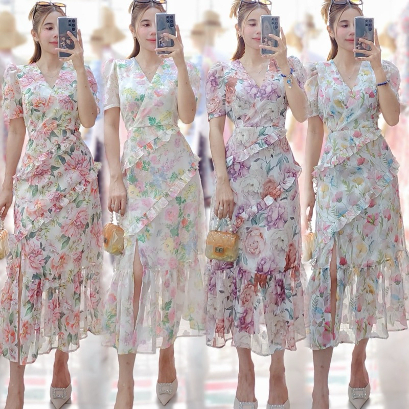 เดรสยาวผ้าชีฟองงานคัตติ้งอย่างดี เพิ่มดีเทลผ่าหน้า รุ่นนี้แนะนำทรงสวยเลย เซ็กซี่นิดๆด้วยน๊า