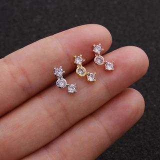 BBLOGO11💕จิวสแตนเลสรุ่นใหม่ ขนาดก้าน 0.8 mm. เพชรแถวโค้งเข้ารูปหู(ราคาต่อ 1 ชิ้น)สแตนเลสเกรดเครื่องมือแพทย์ไม่แพ้