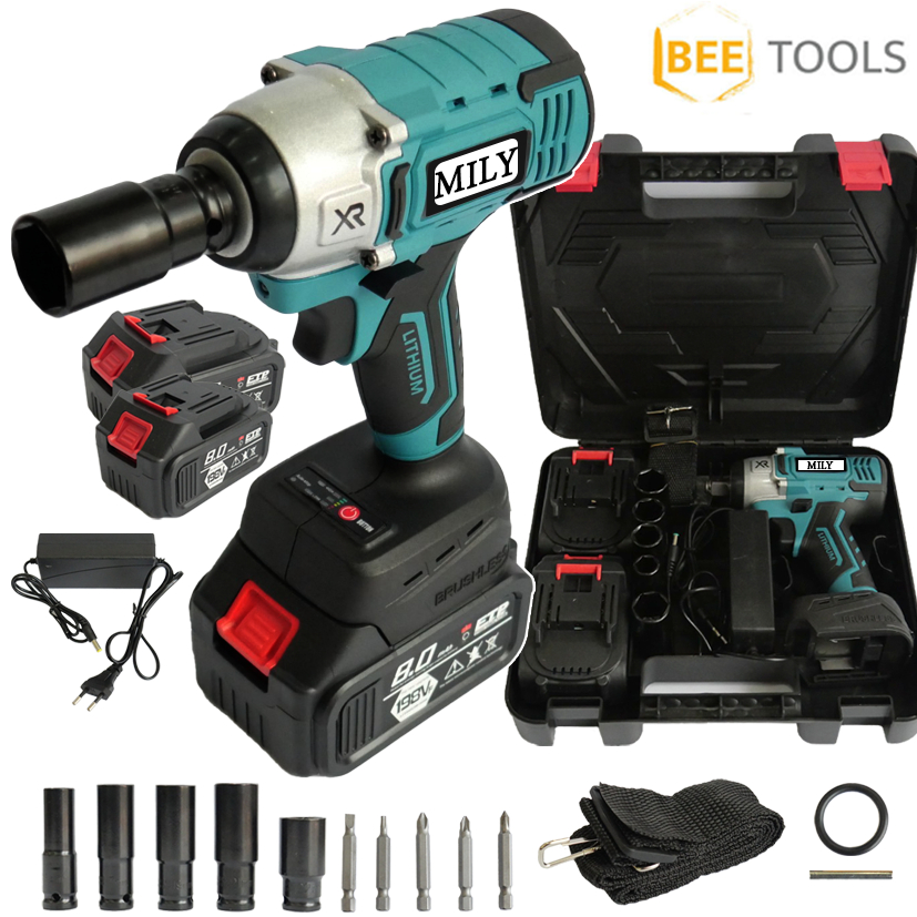 MILY บล็อกไฟฟ้า 198V บล็อกแบต บล็อกแบตเตอรี่  2ระบบ แบตเตอรี่ อย่างดี 2ก้อน บล็อกไร้สาย บล็อกไฟฟ้าไร