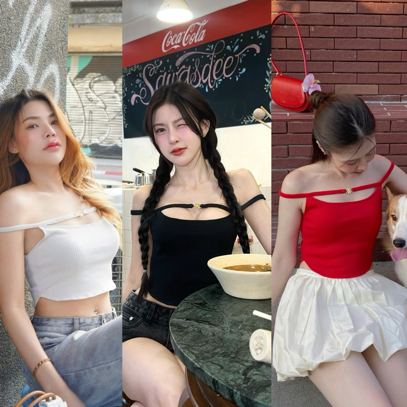 LILY TOP เสื้อกล้าม เสื้อปาดไหล่ (พร้อมส่ง)