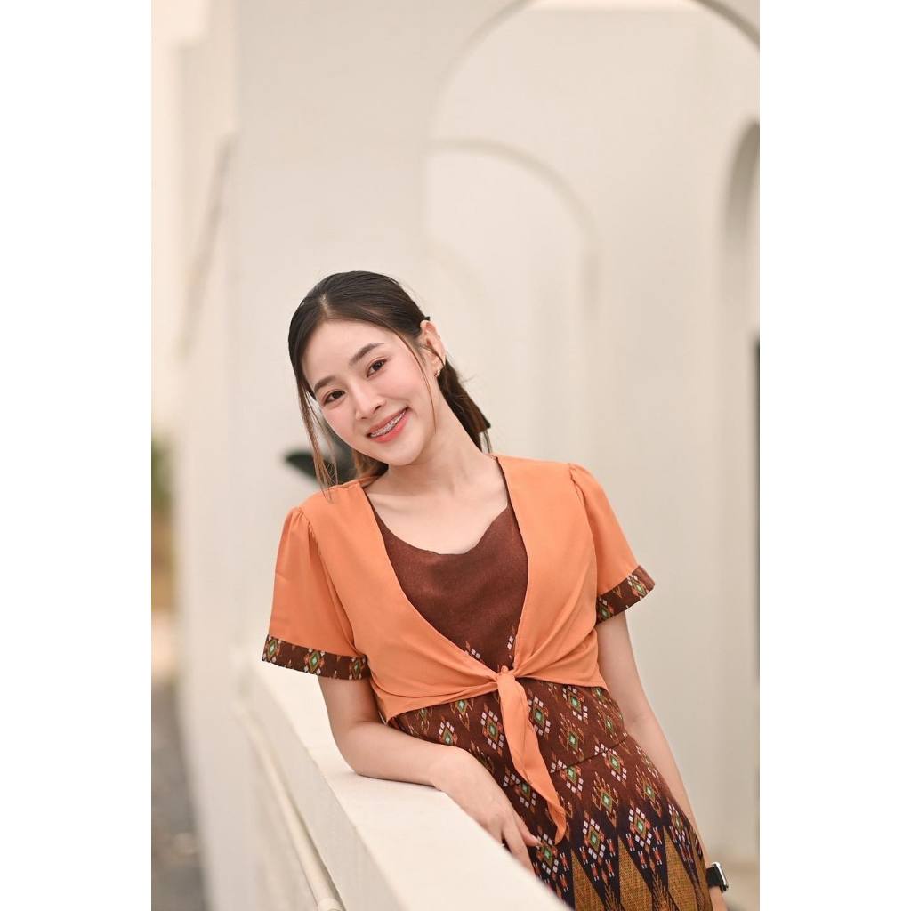 ชุดเดรส Dress ชุดทำงานผ้าไทย เสื้อผ้าผู้หญิง ชุดทำงานผู้หญิง เดรสผ้าไทย เดรสลายไทย