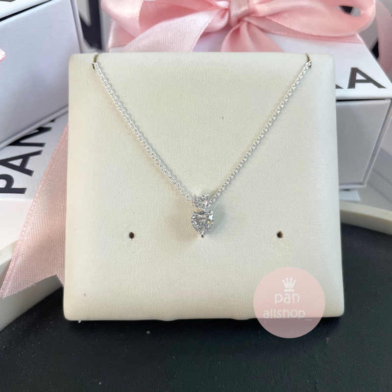 (ของแท้100%) Pandora silver necklace สร้อยคอหัวใจคู่