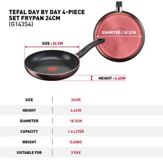🔥🔥TEFAL เซ็ตเครื่องครัว 4 ชิ้น ก้นอินดักชั่น กระทะก้นแบน ขนาด 24 ซม.+หม้อด้ามขนาด 18 ซม.พร้อมฝา +ตะหลิว G143S495