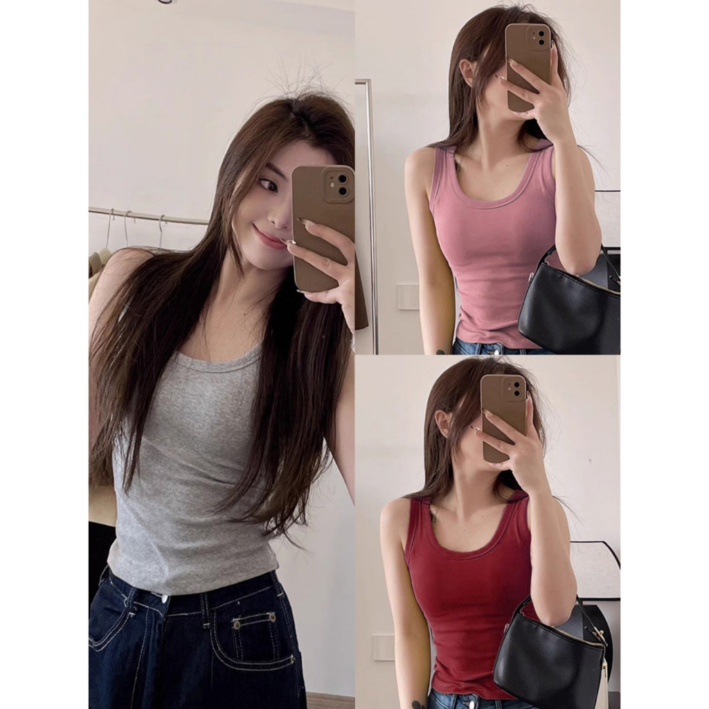 เสื้อกั๊กผู้หญิง เสื้อกล้าม สายเดี่ยว สีพื้น มีบราในตัว คนอวบ ลำลอง ฟองน้ำในตัว ใส่สบาย เสื้อกล้ามรัดรูป เสื้อแขนกุด