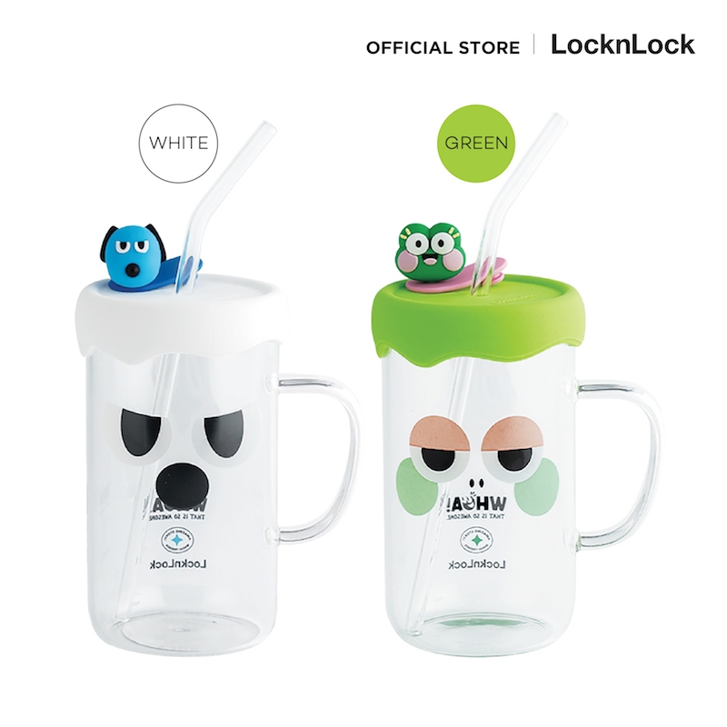 LocknLock แก้วน้ำลายการ์ตูนสุดน่ารัก CAFE' GLASS BOTTLE ความจุ 600 ml. รุ่น LLG975