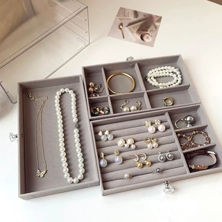 KKHOME กล่องเก็บเครื่องประดับ เก็บต่างหู กล่อง ลิ้นชัก3ชั้น ที่เก็บเครื่องประดับ จัดเก็บแบบแยกโซน