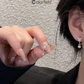Colorfield 1 คู่ ต่างหูเงิน S925ประดับโบว์  ประดับเพทาย ผู้หญิง  สไตล์เกาหลี แฟชั่น นิชต่างหูห่วงต่างหูสไตล์เย็น