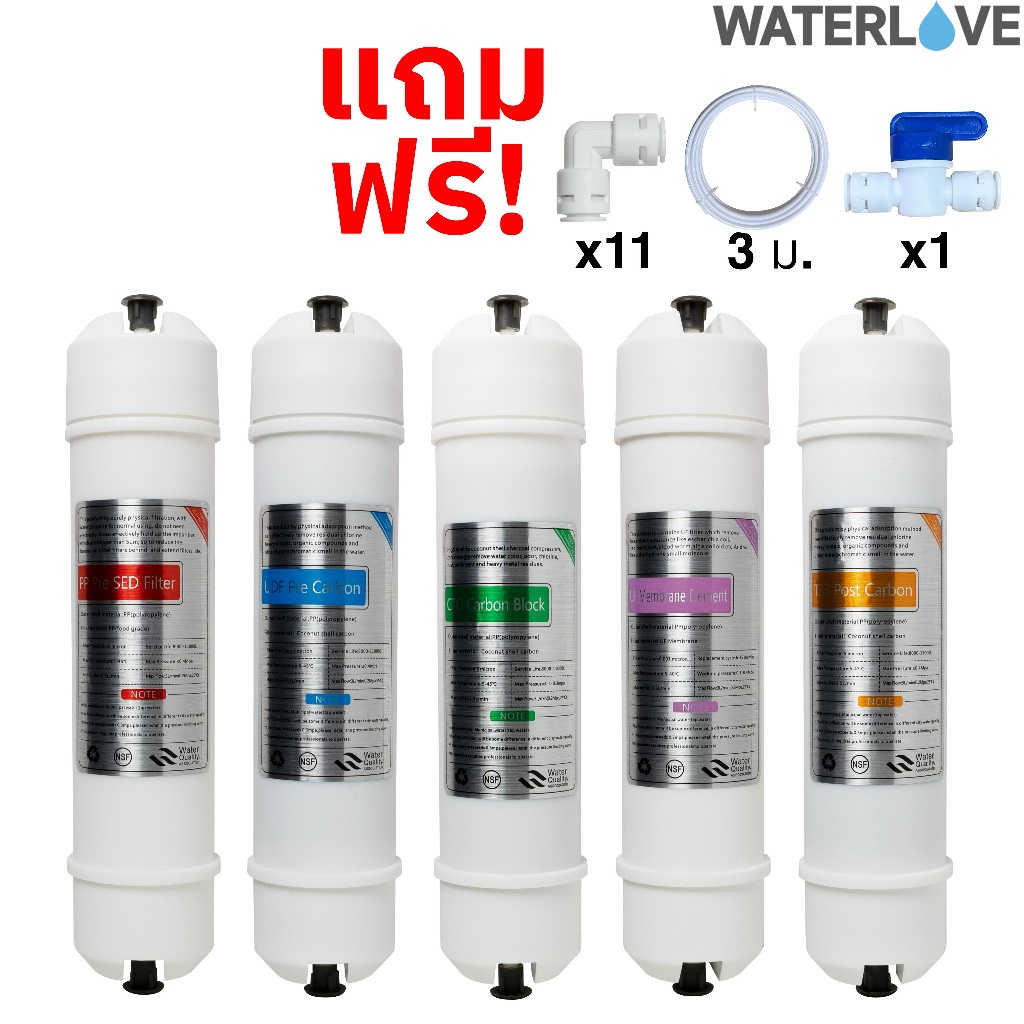 ไส้กรองน้ำ 5 ขั้นตอน ขนาด 11 นิ้ว เส้นผ่าศูนย์กลาง 2.5 นิ้ว สำหรับเครื่องกรองน้ำระบบ UF แถมฟรี อุปกร