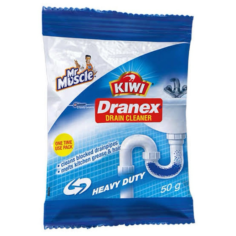 mr.muscle kiwi drain cleaner 50gm. ขจัดการอุดตันของท่อน้ำทิ้ง 1ซองต่อการใช้งาน1ครั้ง