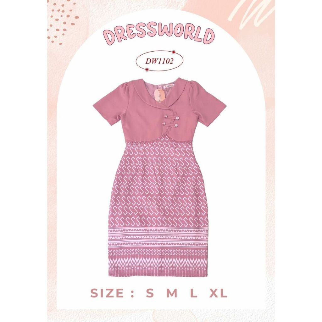 {S-7XL} 1102 งานป้าย Dress World เดรสสั้นคอบัว ลายไทย ลายขอ น่ารักรีบจับจองเลยจ้า