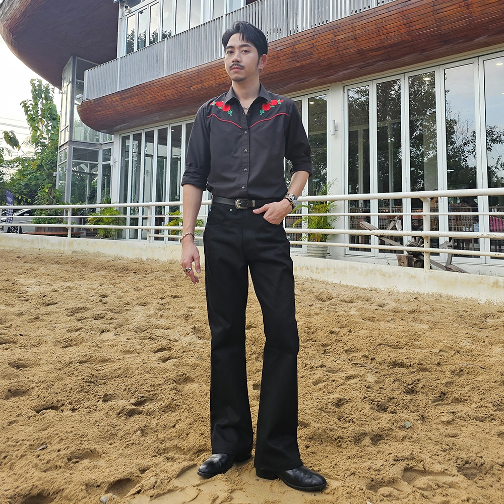 Golden Zebra Jeans กางเกงยีนส์ชายขาม้าเอวสูงสีสนิมเขียว สีดำซุปเปอร์แบล็ค #229GR - รูปที่ 7