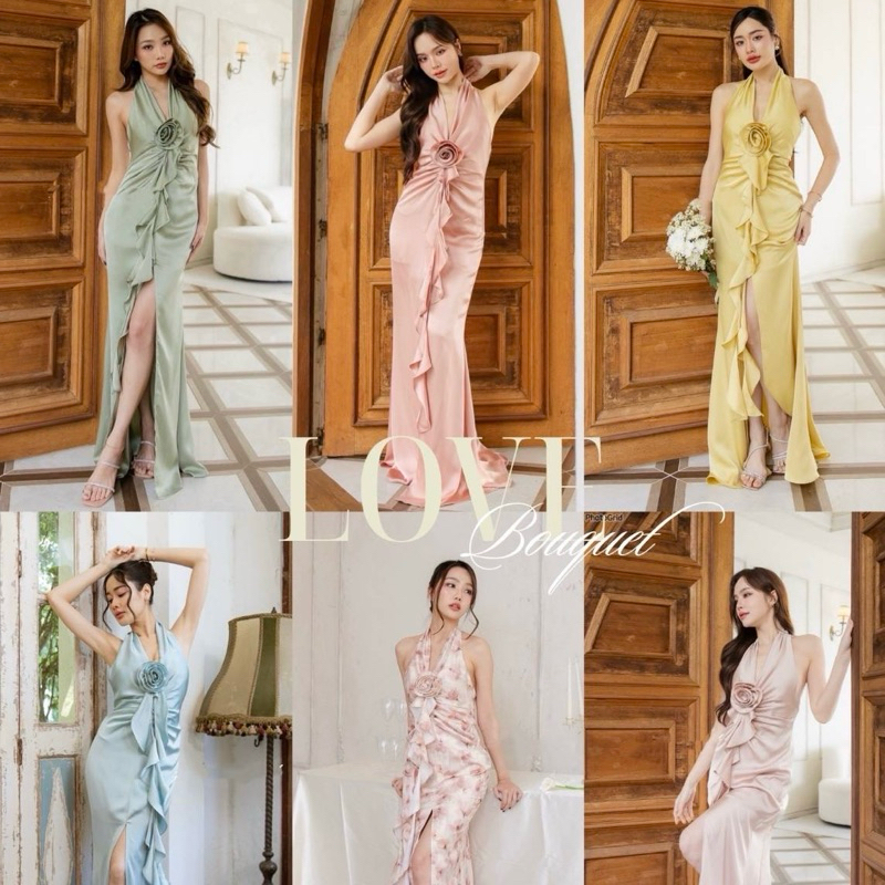 🏷️Red Carpet #R101 Love Bouquet ชุดเดรสยาว ดีไซน์คล้องคอ เดรสซาติน ชุดออกงาน ชุดเพื่อนเจ้าสาว เรียบหรู