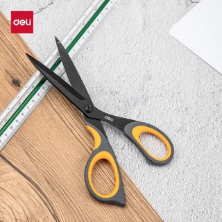 กรรไกร Deli(สีเหลือง) ด้ามจับนุ่ม เคลือบวัสดุป้องกันสนิม กรรไกรตัดกระดาษ220 mm กรรไกรคม กรรไกรคุณภาพ