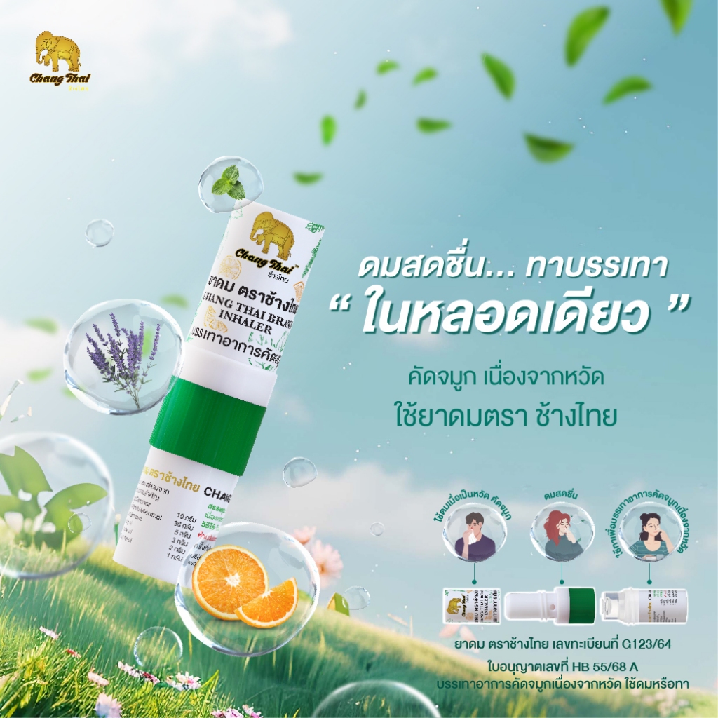 [บริษัทโดยตรง] ยาดม ตราช้างไทย 2 ซีซี บรรเทาอาการคัดจมูกเนื่องจากหวัด