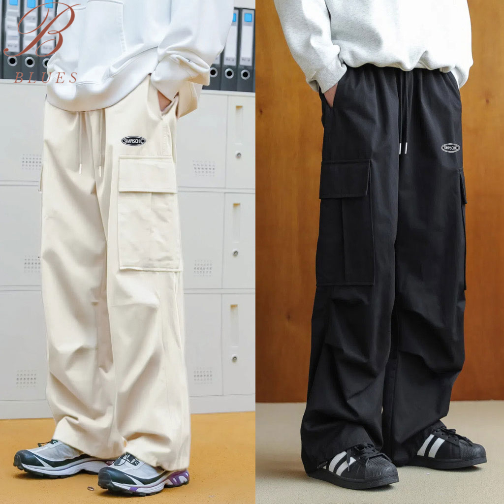 B BLUES กางเกงทำงานผู้ชายสไตล์ใหม่สุดเทรนด์ มีกระเป๋าหลายใบ แบบหลวมและขากระบอกตรง Men กางเกง คาโก้ - รูปที่ 3