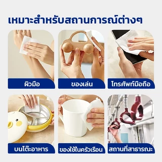 ทิชชู่แอลกอฮอล์ ทิชชู่เปียกฆ่าเชื้อ ยับยั้งแบคทีเรีย ผ้าเช็ดทำความสะอาดผิว สูตรแอลกอฮอล์ 75% เช็ดมือ พกพาสะดวก 10/80แผ่น