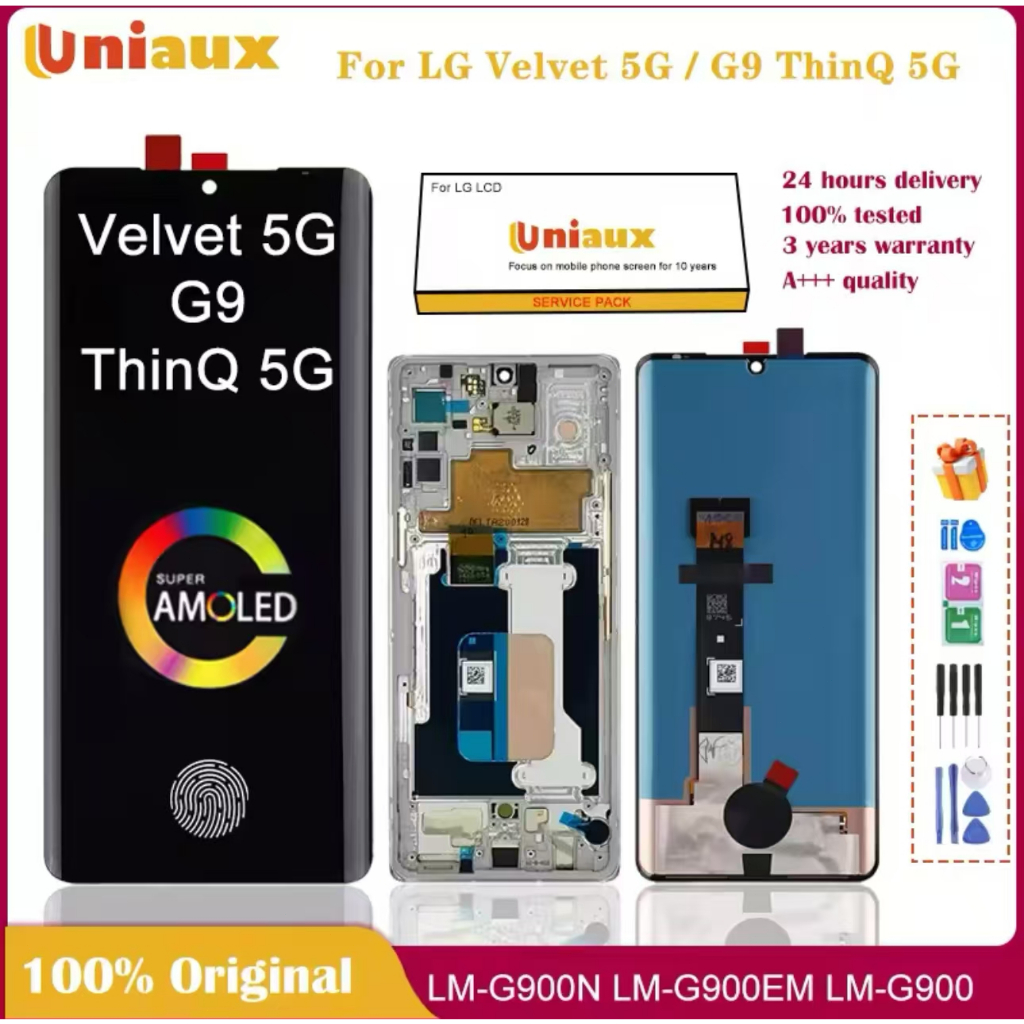 6.8 "ต้นฉบับ AMOLED สำหรับ LG Velvet 5G LM G900N จอแสดงผล LCD จอสัมผัสพร้อมกรอบสำหรับ LG G9 ThinQ 5G