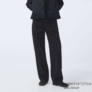 UNIQLO กางเกงยีนส์เดนิม เอวสูง ทรงขากว้าง DENIM PLEATED TROU…