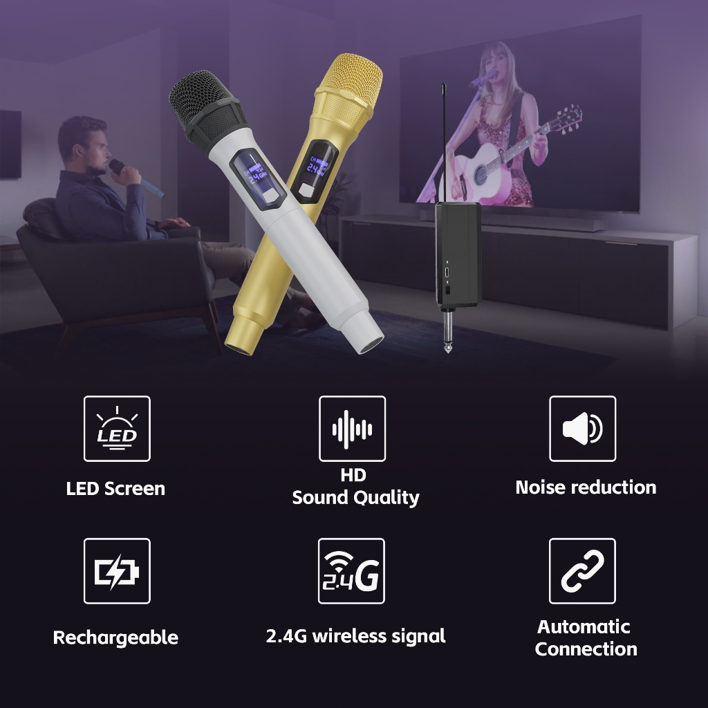 108V ไมโครโฟนไร้สาย ไมโครโฟนแบบใช้มือถือ 80M ระยะทางรับ UHF KTV เวทีวงดนตรีประสิทธิภาพใช้ ส
