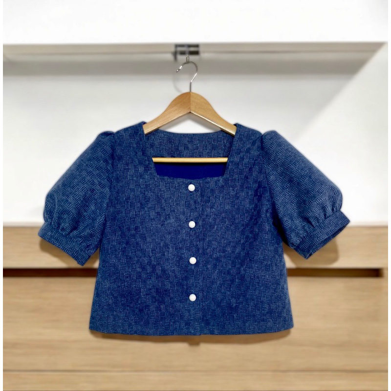 เสื้อครอปผ้าฝ้ายเกล็ดเต่างานอัดผ้ากาว s m l xl
