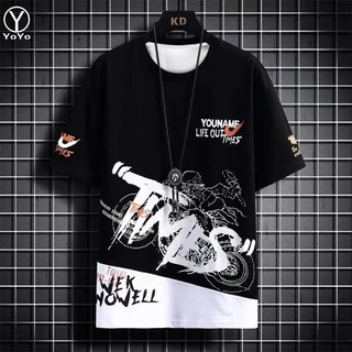 YOYO ชุดแฟชั่นชายเสื้อยืดแขนสั้น + กางเกงขาสั้น ผ้าแห้งเร็วหลวมชุดกีฬาและชุดพักผ่อน รุ่น2804