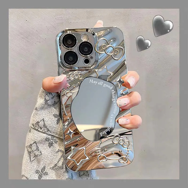 Wave Mirror Electroplated พับโทรศัพท ์ แต ่ งหน ้ ากระจกสําหรับ iPhone 17 16 15 14 13 12 11 Pro MAX X XR 7 8 ฝาครอบนุ