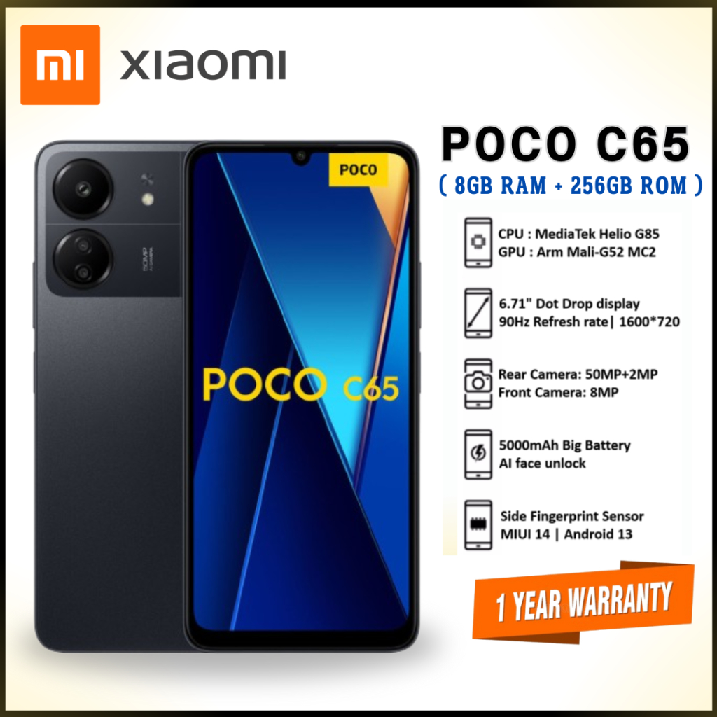 POCO C65 8GB+256GB ชิปเซ็ตอันทรงพลัง MediaTek Helio G85 3 กล้อง AI 50MP | รับประกัน 1 ปี