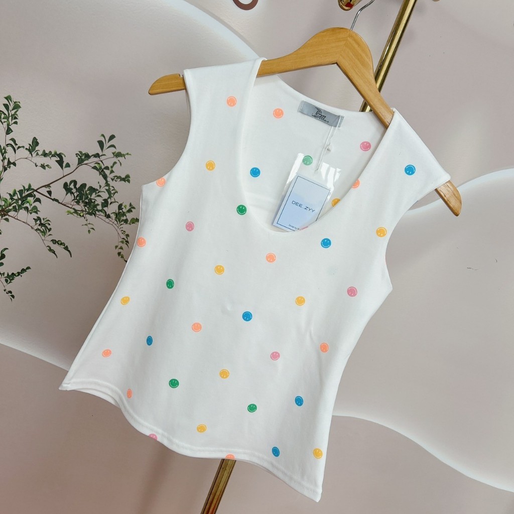 008 Deezyy เสื้อกล้ามคอยู พิมพ์ลายยิ้ม