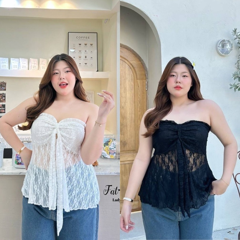 ✅เข้าเพิ่ม พร้อมส่งค่า/FB/ เกาะอกลูกไม้ สาวอวบ ช่วงอกผูกโบว์หรือใช้พันคอ แต่งระบายรอบตัว #เสื้อผ้าไซส์ใหญ่