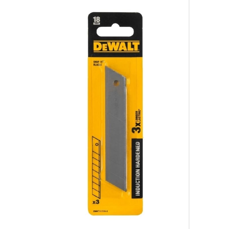 DEWALT ใบมีดคัตเตอร์ Hardened 18 มม. (3 ชิ้น/แพ็ค) รุ่น DWHT11719-0 ใช้งานร่วมกับคัตเตอร์ขนาด 18 มม.