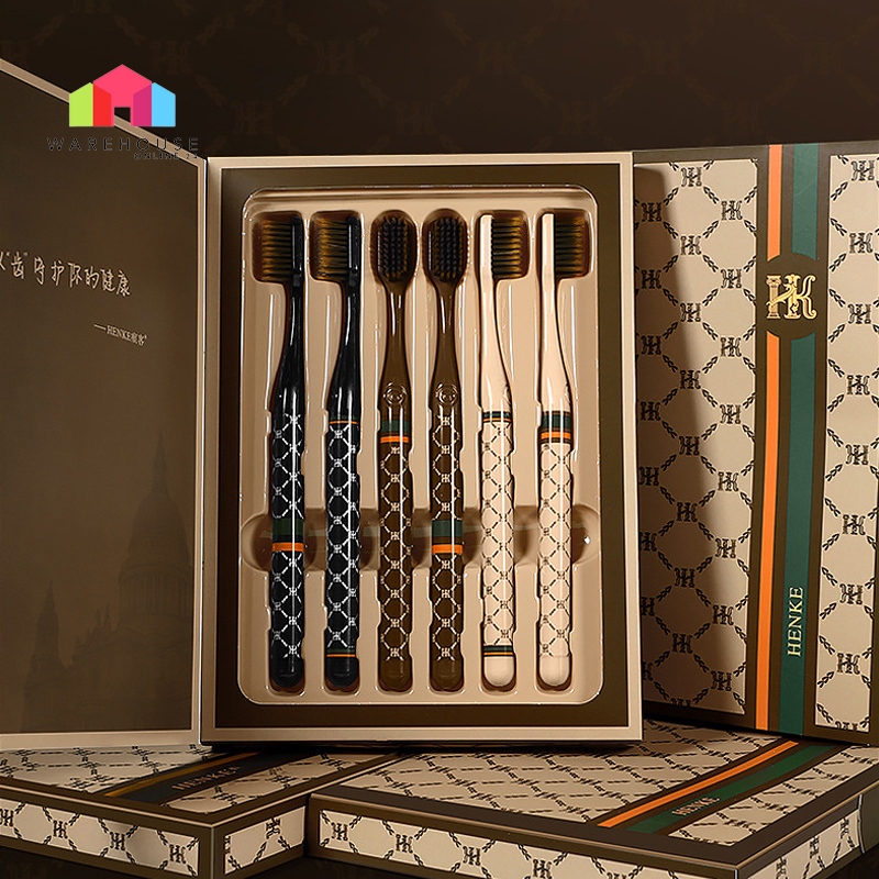 LuckyLT 1เซ็ต6ด้าม แปรงสีฟัน แปรงสีฟันผู้ใหญ่ แปรงชาโคล ผมนุ่ม ปกป้องเหงือก ทำความสะอาดฟัน